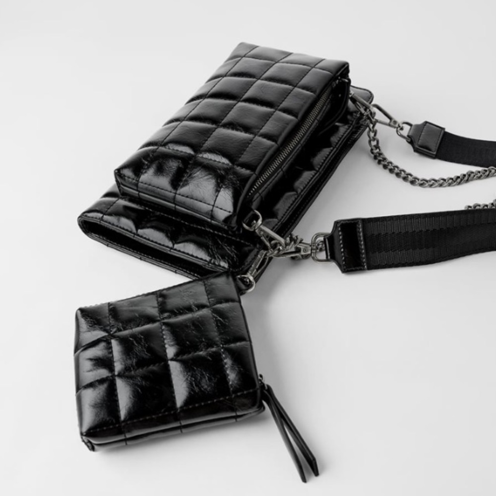 Zara black quilted triple crossbody Wallet Bags NWT